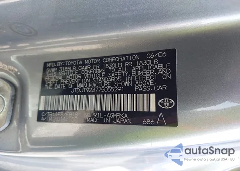 2007 Toyota Yaris z USA, uszkodzony, nr VIN JTDJT923775055291